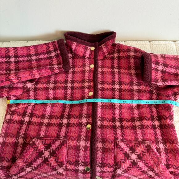 Isaac Mizrahi Live Womens Red Plaid Fleece Full Button Jacket Med Walking - Picture 12 of 13